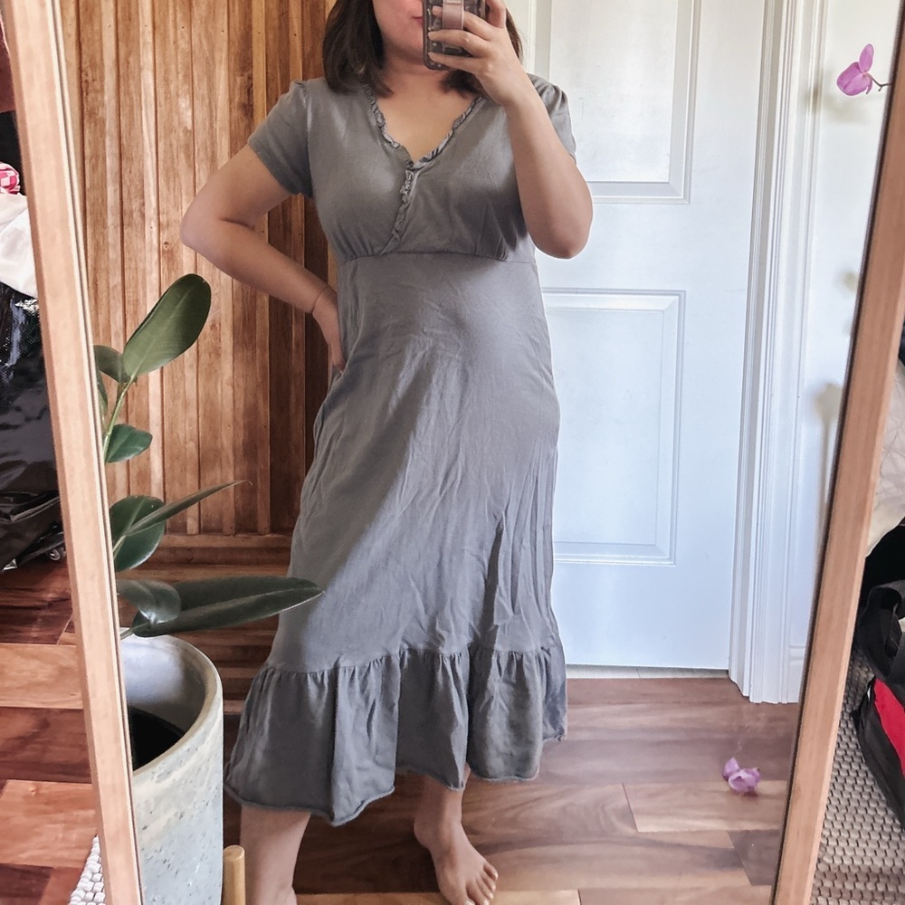 Fresh Produce Lagenlook Ruffle Midi Pullover V neck Dress. Size S - Picture 8 of 9